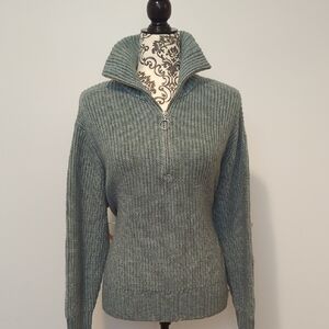 Jessica Simpson Ribbed Quarter-Zip Turtleneck Sweater - Teal